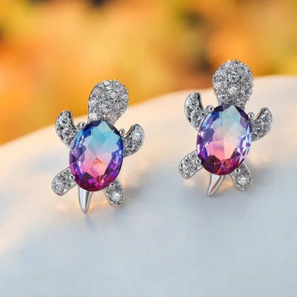 Pink turtle shaped stud earrings